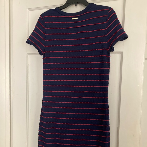Michael Kors Striped Scalloped Mini Dress In True Navy/scarlet - Picture 2 of 4